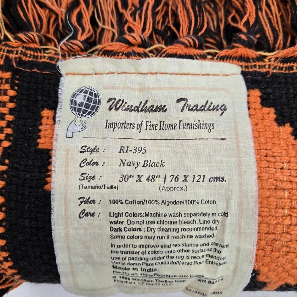 Vtg 1996 Windham Trading Pumpkin Halloween Tapestry Rug Throw Decor 30 X 48
